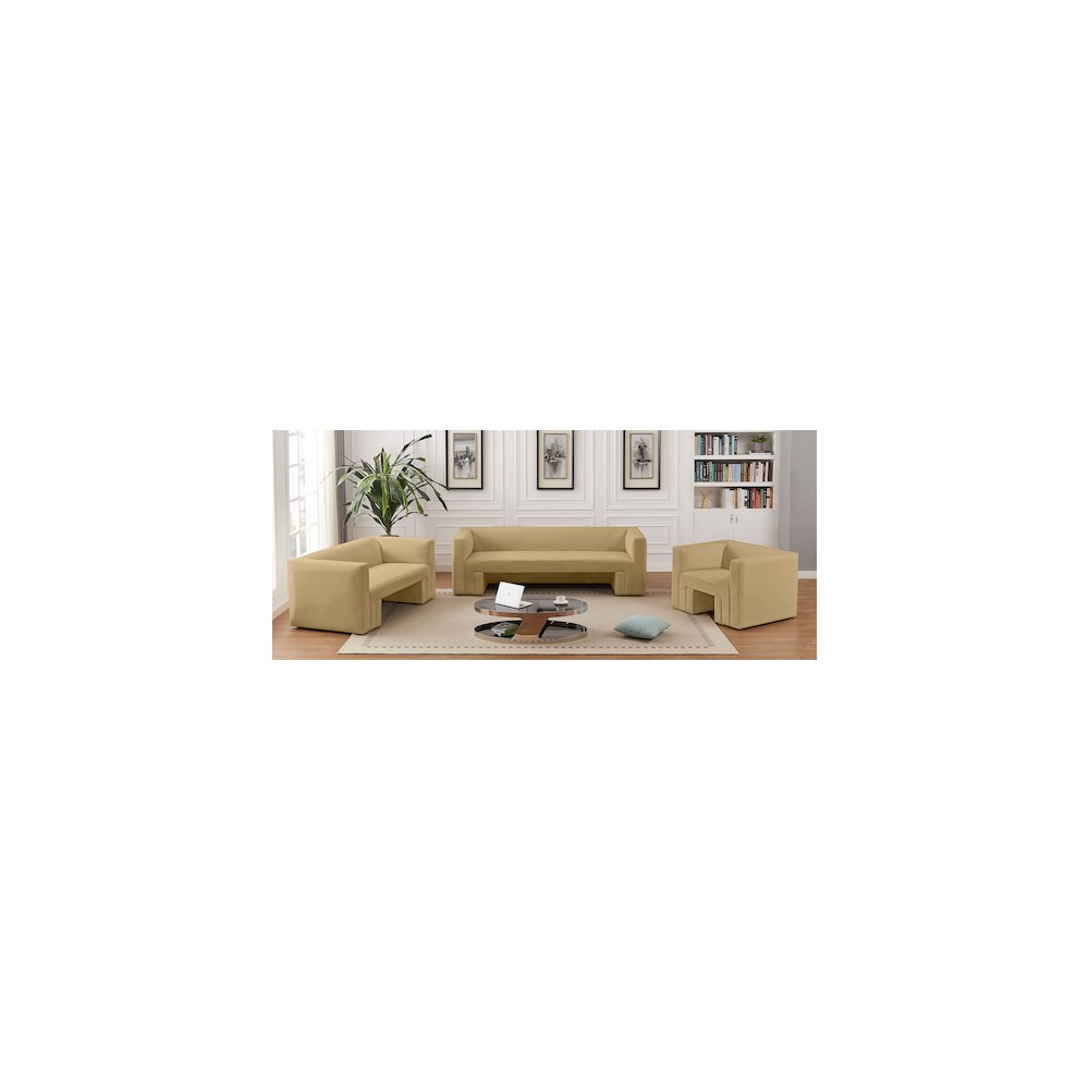 Henson Camel Velvet Loveseat. Picture 16
