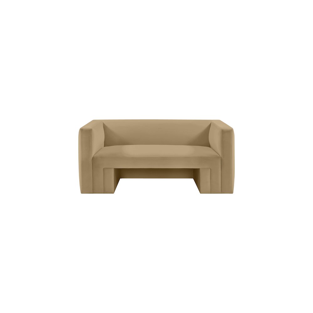 Henson Camel Velvet Loveseat. Picture 4