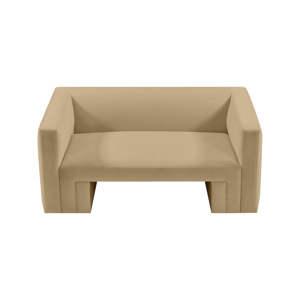 Henson Camel Velvet Loveseat. Picture 5