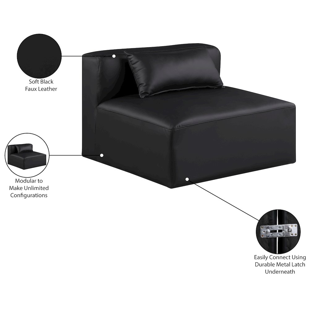 Cube Black Vegan Leather Armless Chair. Picture 9