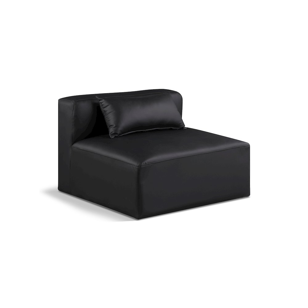 Cube Black Vegan Leather Armless Chair. Picture 1