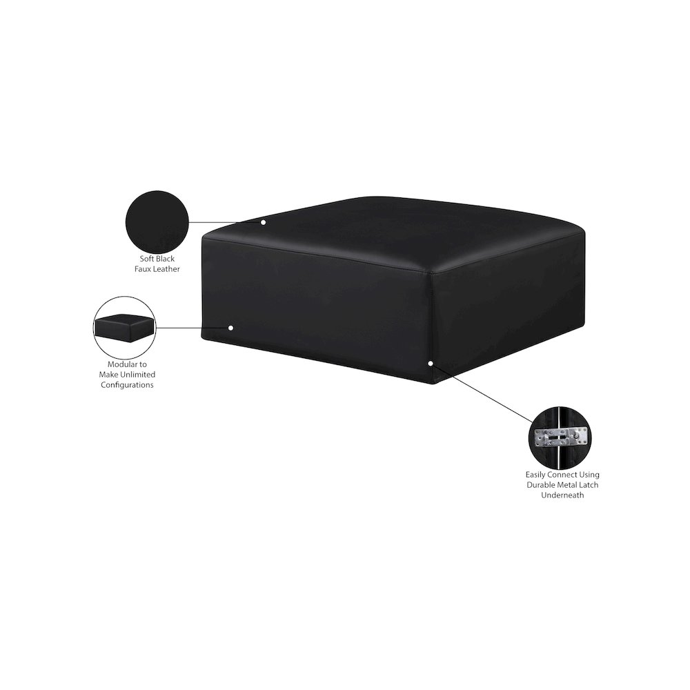 Cube Black Vegan Leather Ottoman. Picture 5