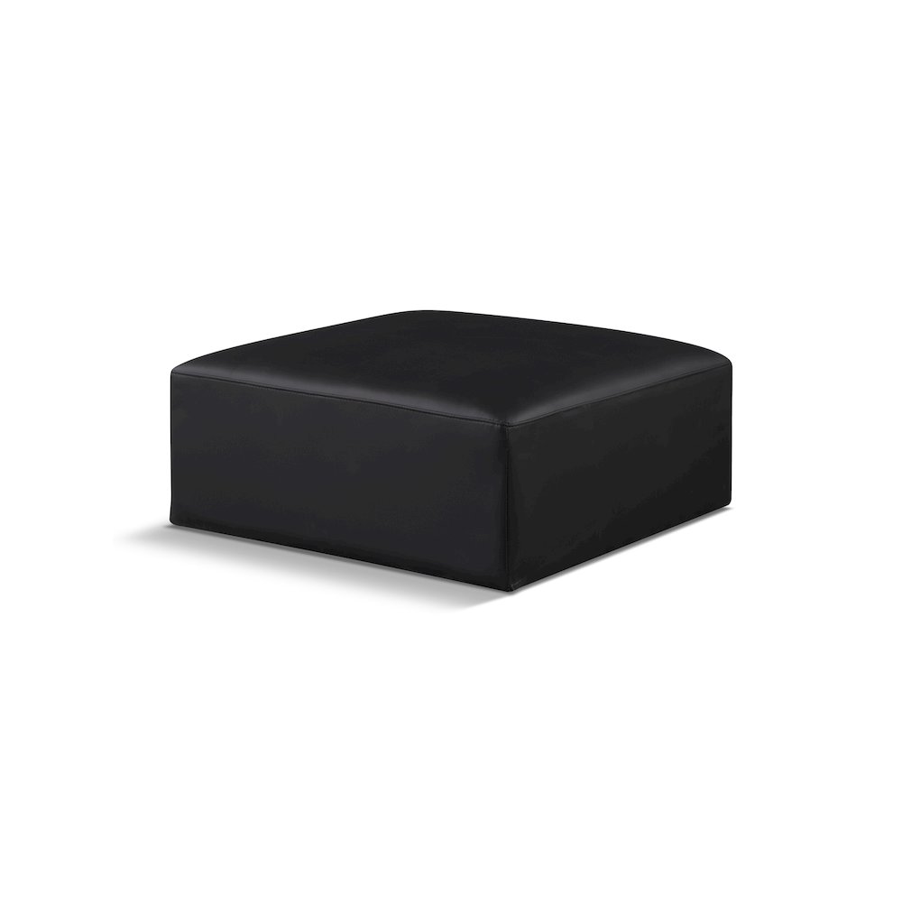 Cube Black Vegan Leather Ottoman. Picture 1