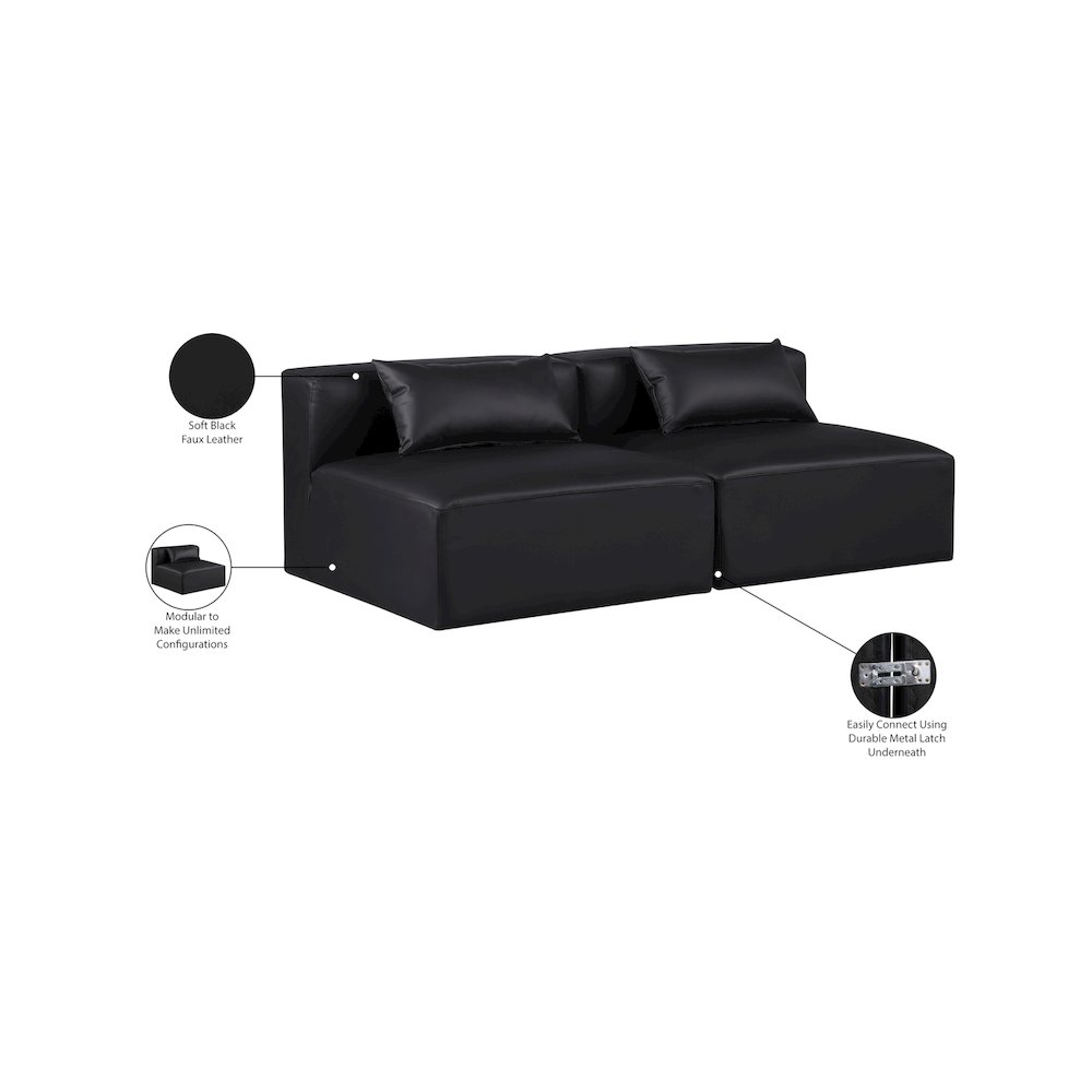 Cube Black Vegan Leather Modular Sofa. Picture 8