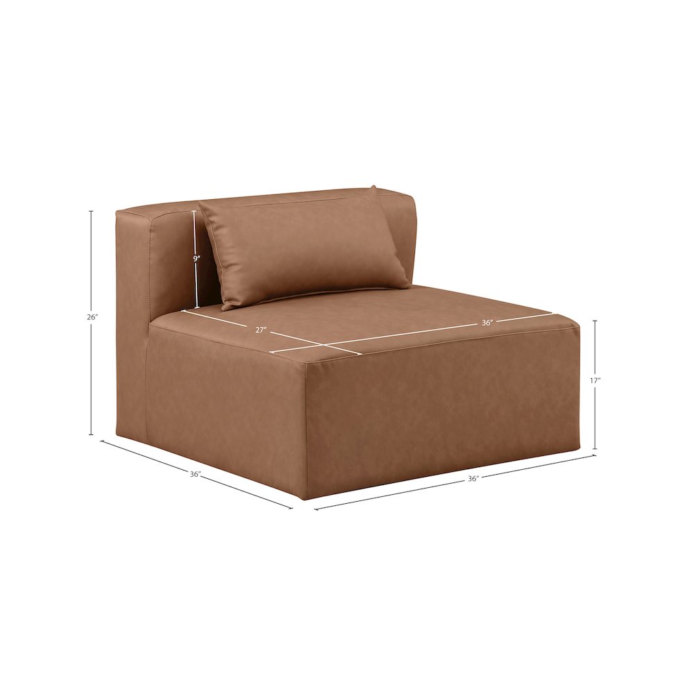 Cube Brown Vegan Leather Armless Chair. Picture 7