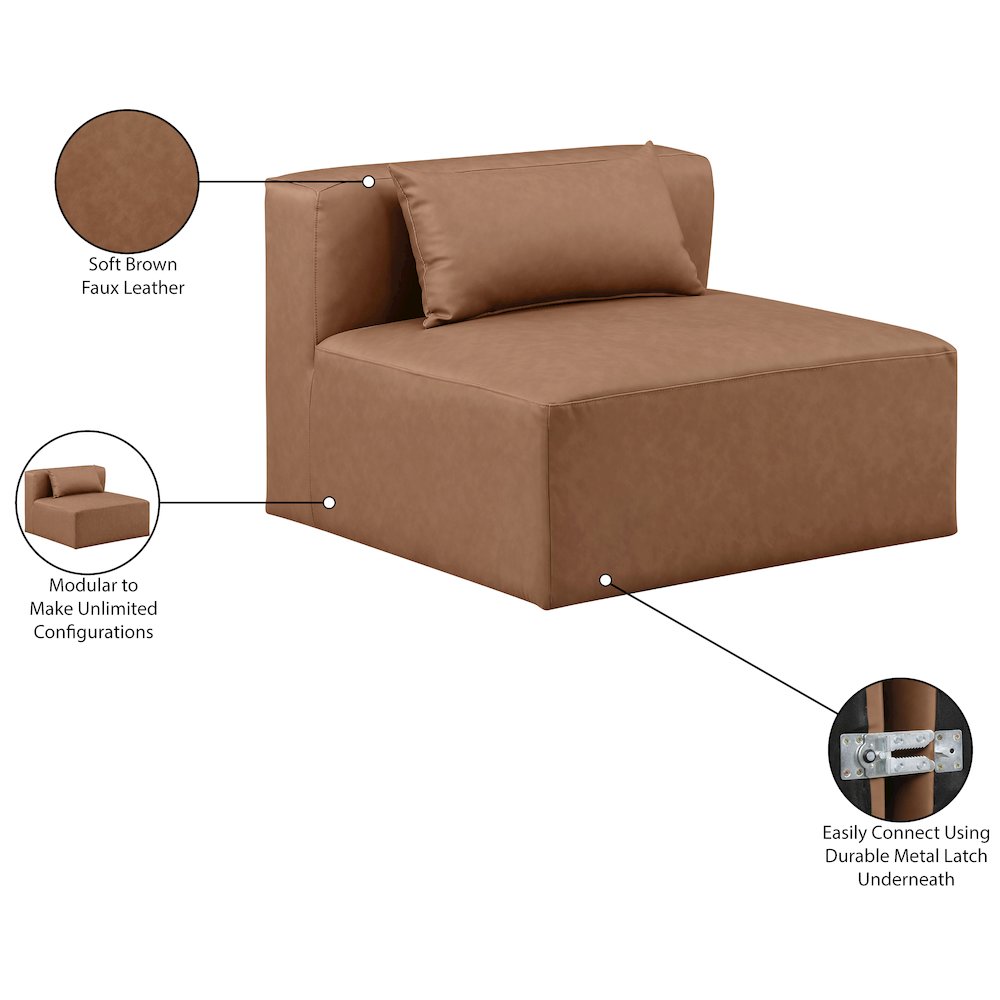 Cube Brown Vegan Leather Armless Chair. Picture 8