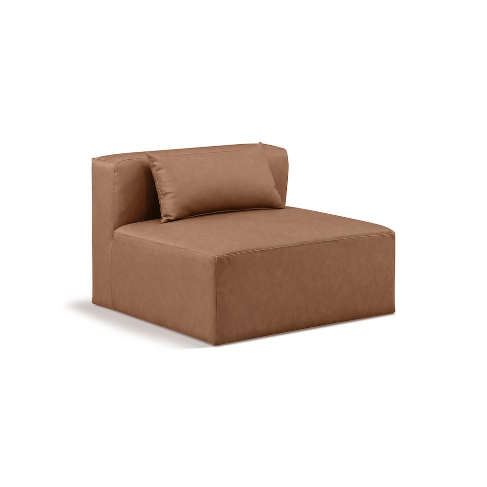 Cube Brown Vegan Leather Armless Chair. Picture 1