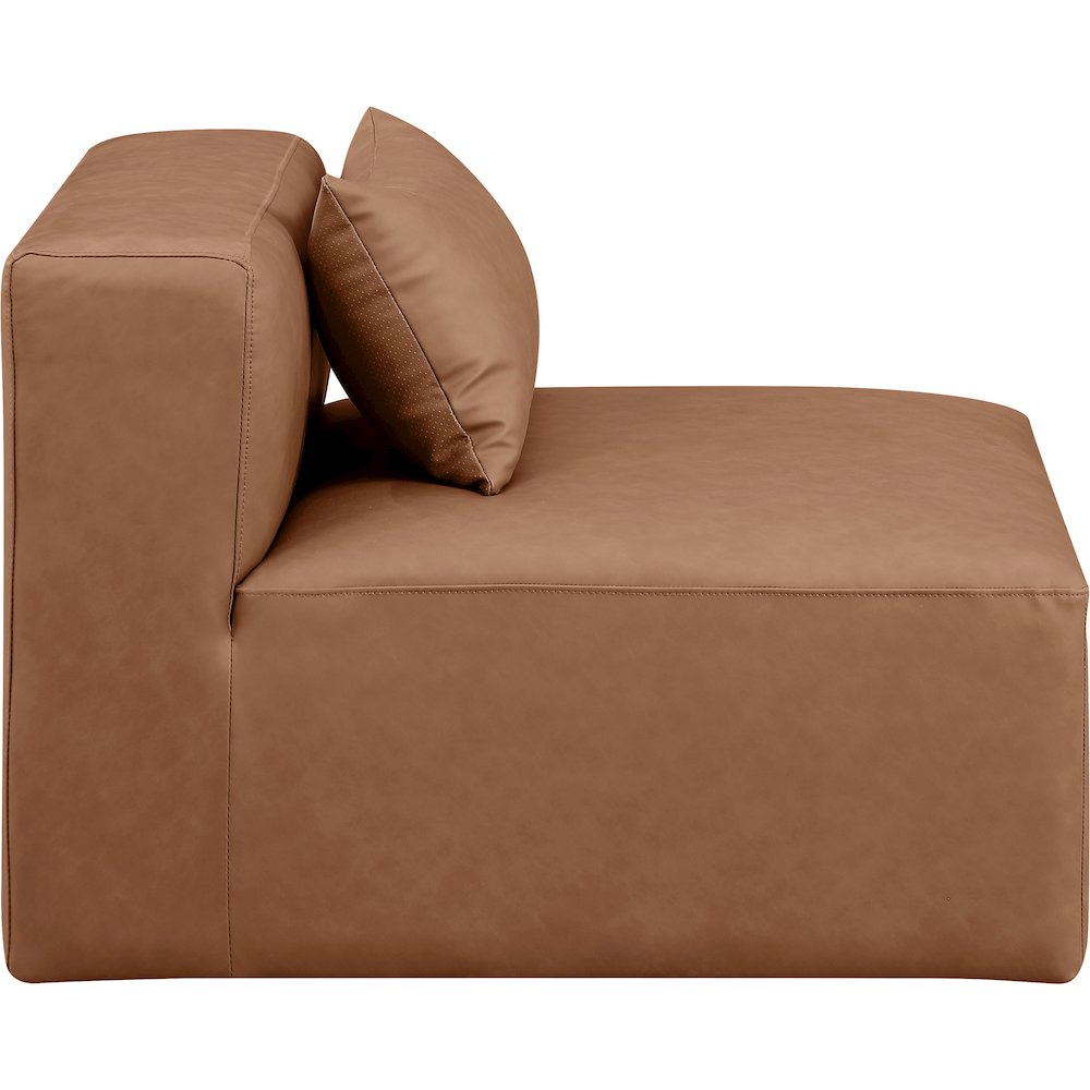 Cube Brown Vegan Leather Armless Chair. Picture 5