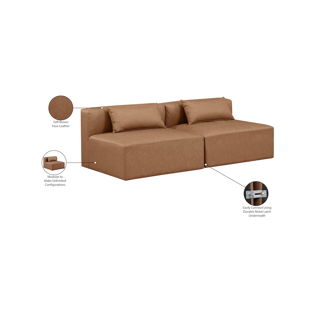 Cube Brown Vegan Leather Modular Sofa. Picture 7