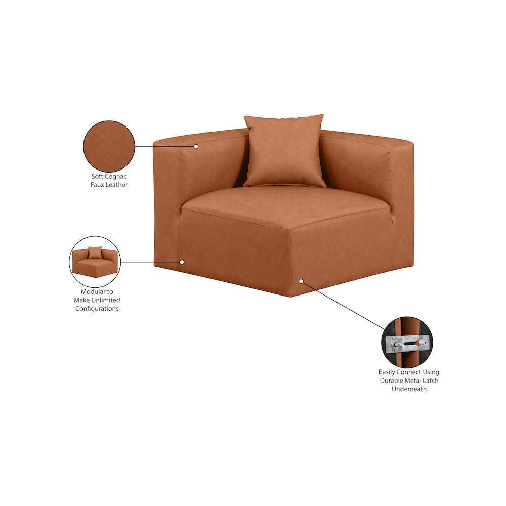 Cube Cognac Vegan Leather Corner Chair. Picture 8