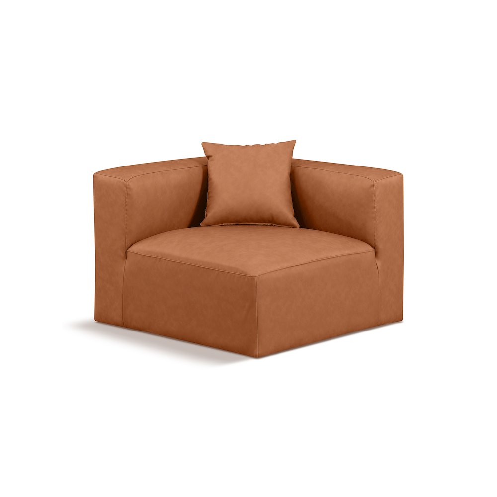 Cube Cognac Vegan Leather Corner Chair. Picture 1
