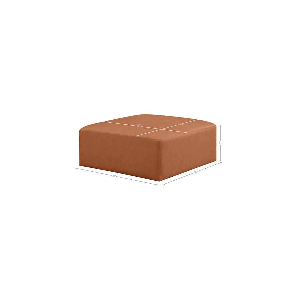 Cube Cognac Vegan Leather Ottoman. Picture 4