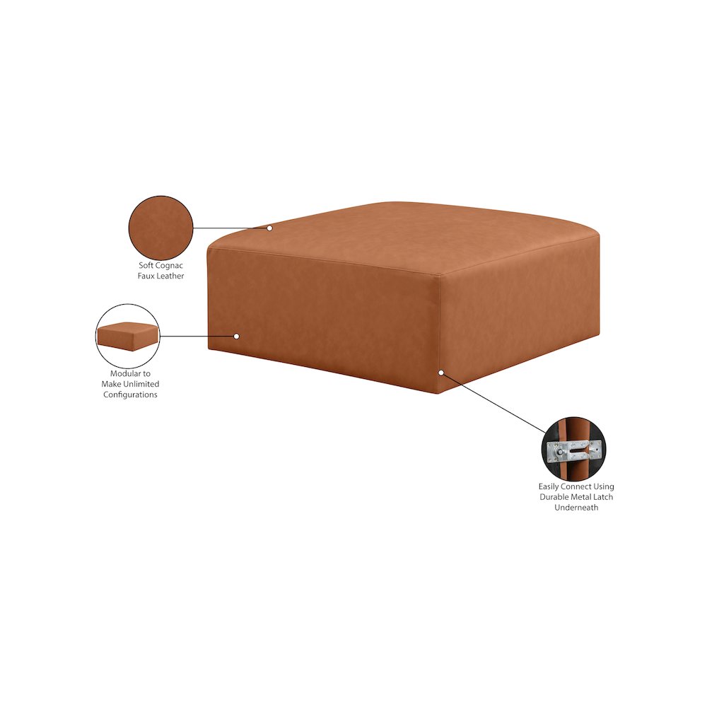 Cube Cognac Vegan Leather Ottoman. Picture 5