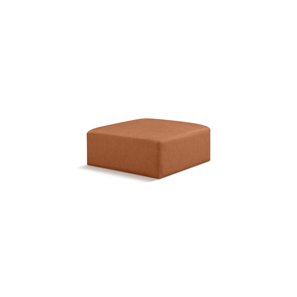 Cube Cognac Vegan Leather Ottoman. Picture 1