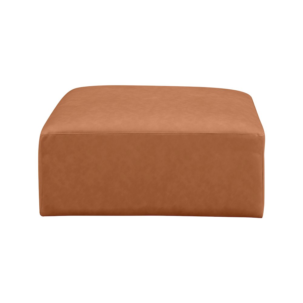 Cube Cognac Vegan Leather Ottoman. Picture 2