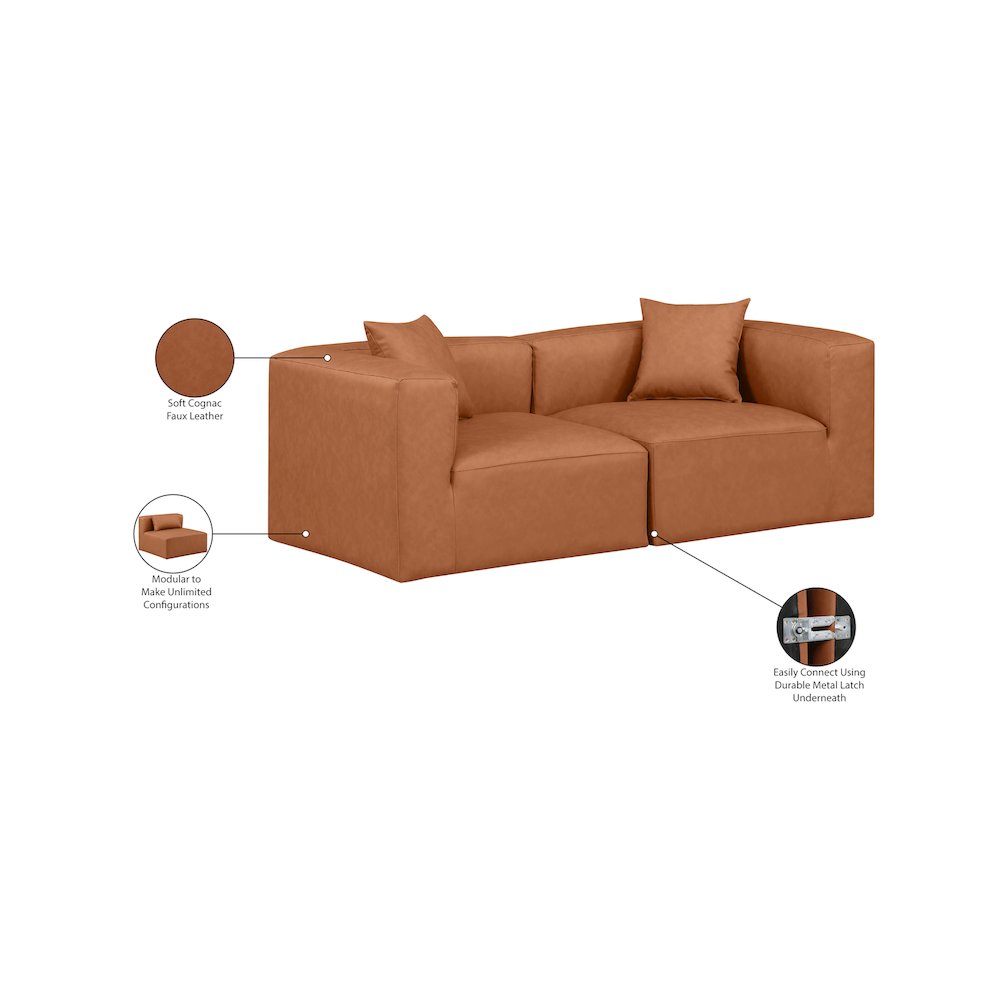 Cube Cognac Vegan Leather Modular Sofa. Picture 8