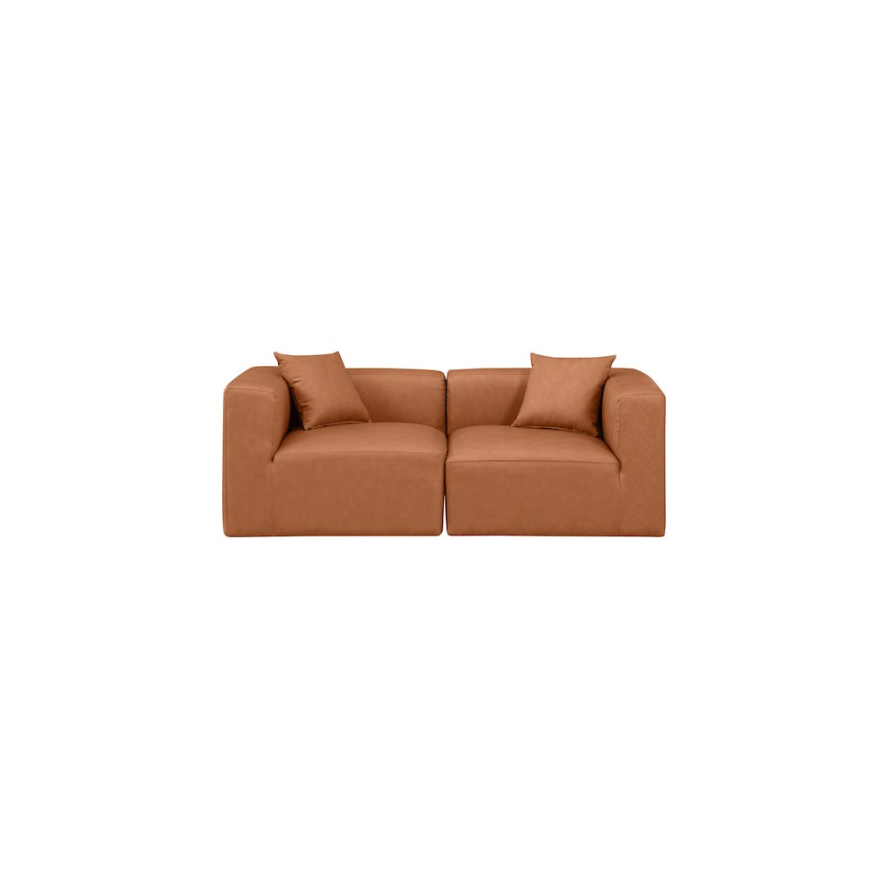 Cube Cognac Vegan Leather Modular Sofa. Picture 3