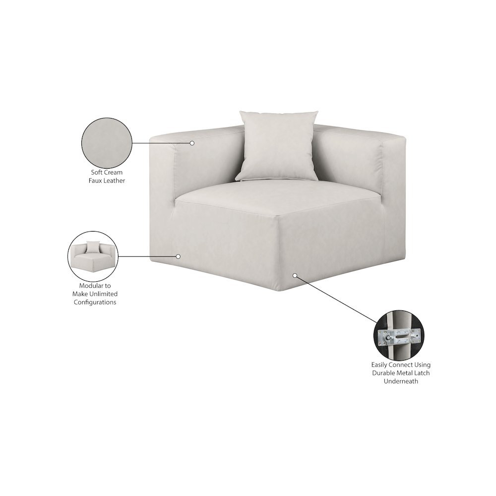 Cube Cream Vegan Leather Corner Chair. Picture 8