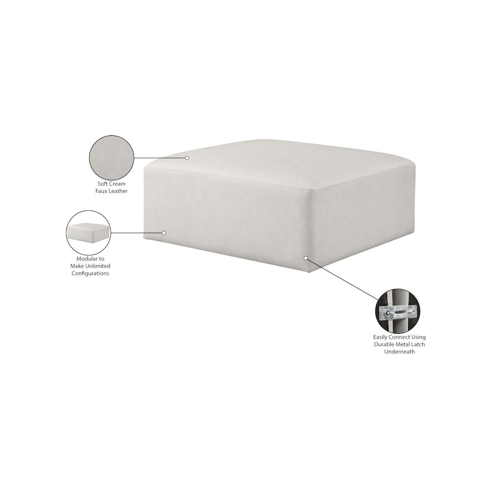 Cube Cream Vegan Leather Ottoman. Picture 5