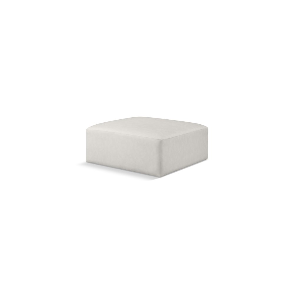 Cube Cream Vegan Leather Ottoman. Picture 1