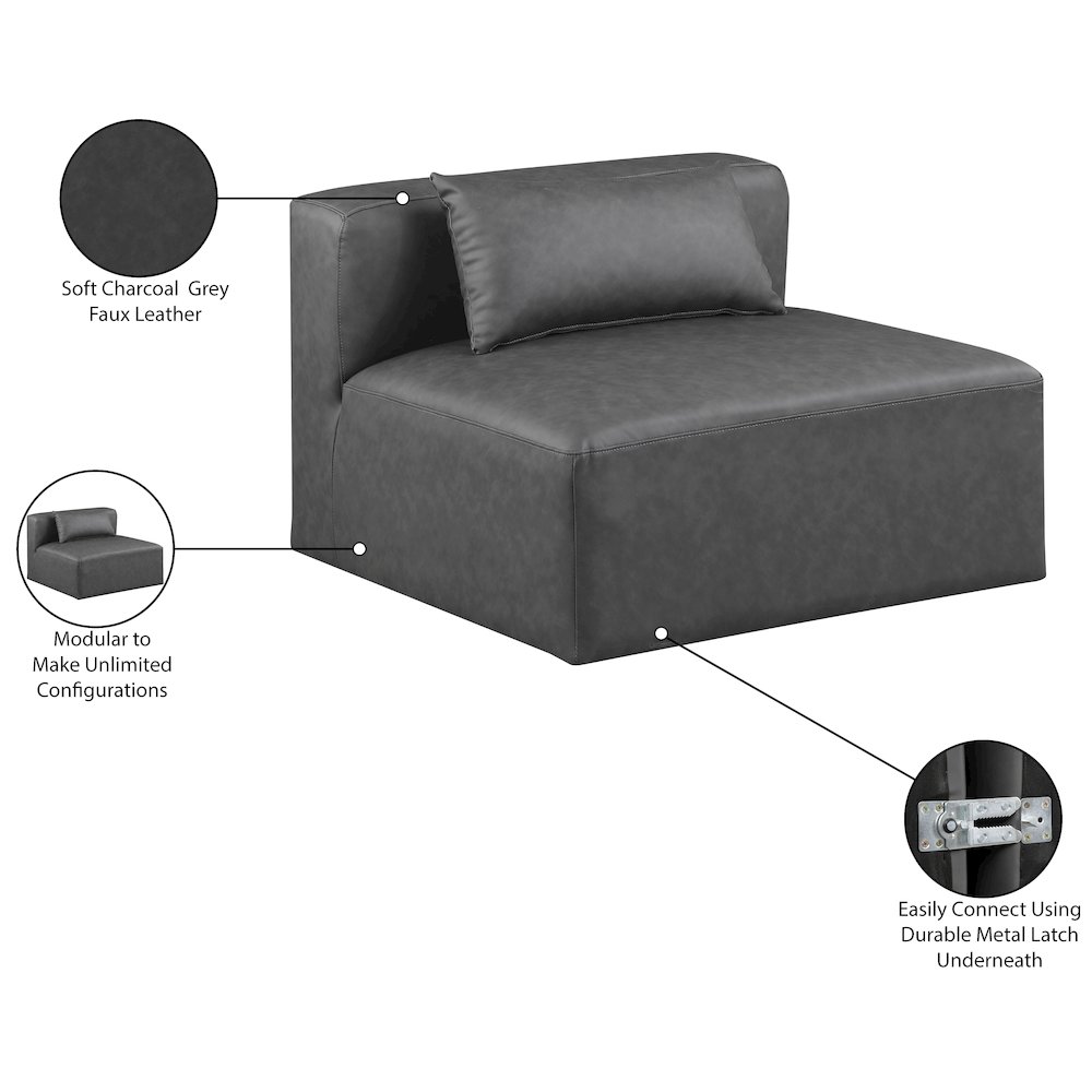 Cube Charcoal Grey Vegan Leather Armless Chair. Picture 8