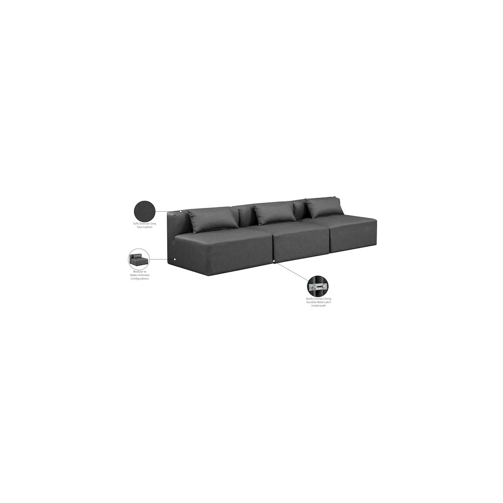 Cube Charcoal Grey Vegan Leather Modular Sofa. Picture 7