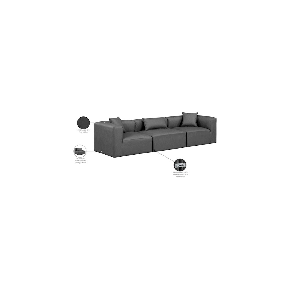 Cube Charcoal Grey Vegan Leather Modular Sofa. Picture 8