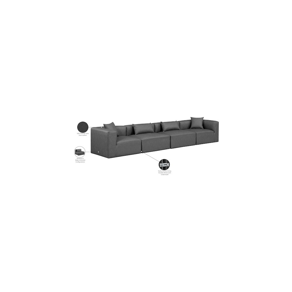 Cube Charcoal Grey Vegan Leather Modular Sofa. Picture 8