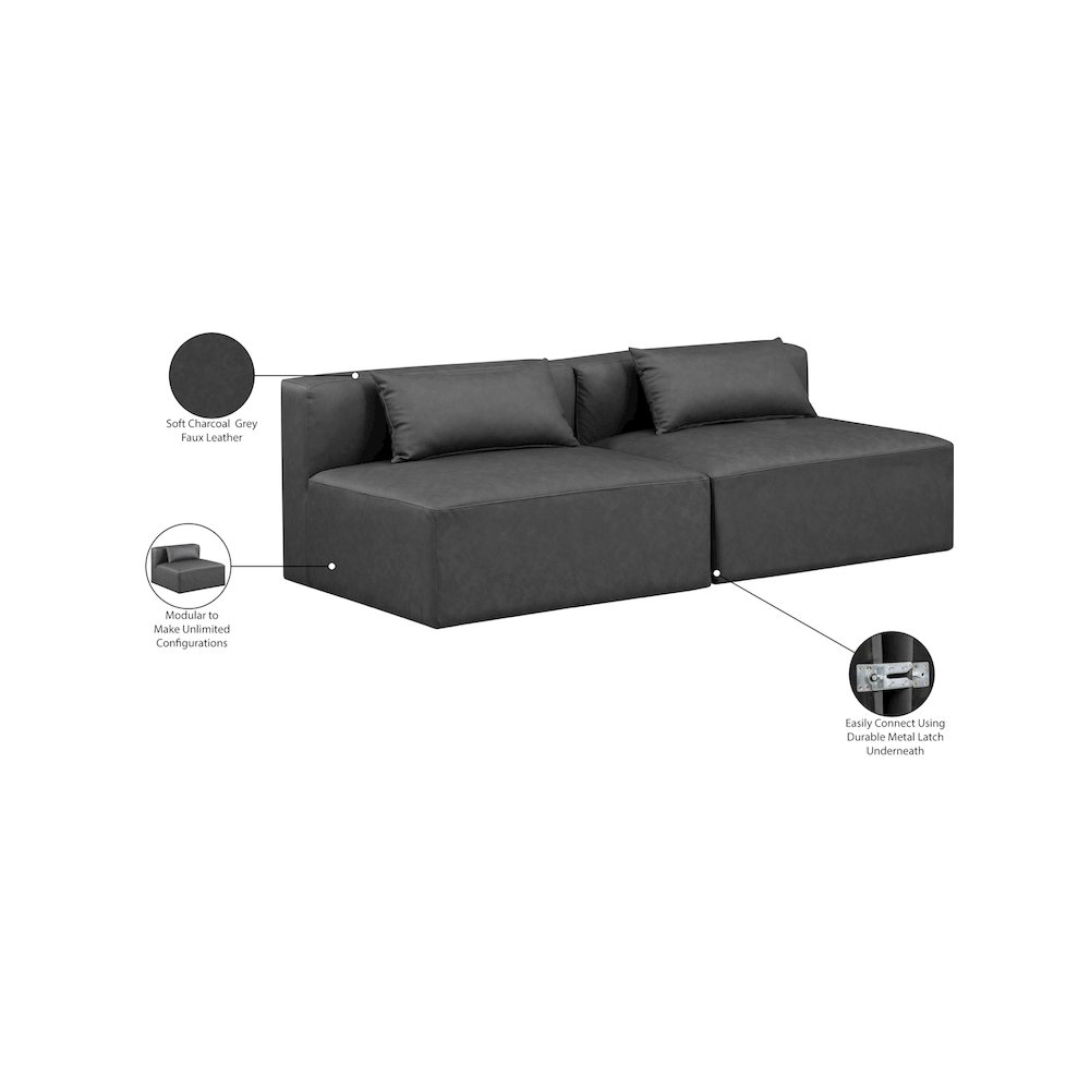 Cube Charcoal Grey Vegan Leather Modular Sofa. Picture 8