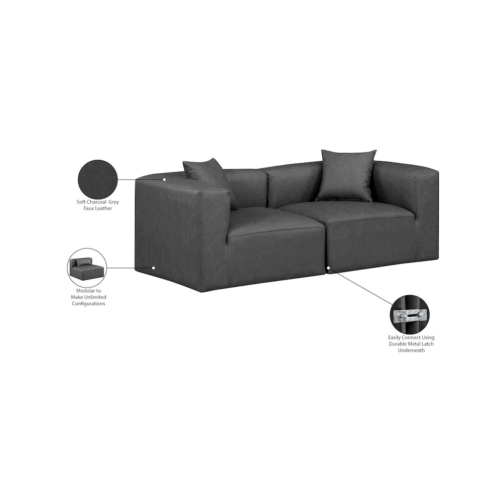 Cube Charcoal Grey Vegan Leather Modular Sofa. Picture 8