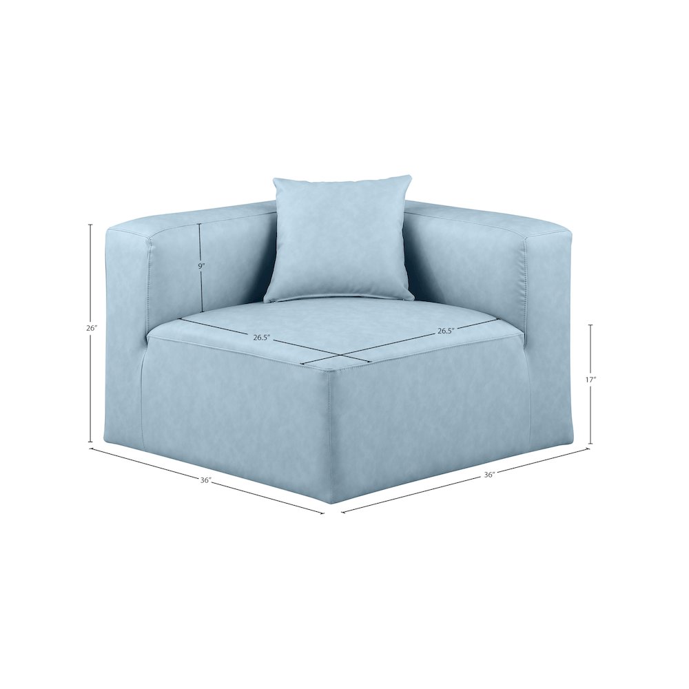 Cube Light Blue Vegan Leather Corner Chair. Picture 8