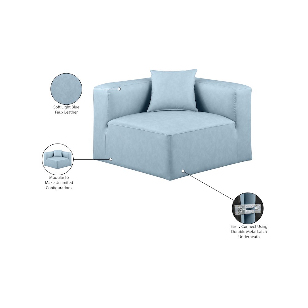 Cube Light Blue Vegan Leather Corner Chair. Picture 9