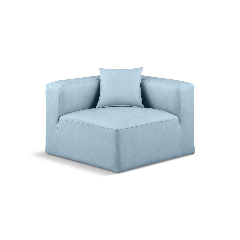 Cube Light Blue Vegan Leather Corner Chair. Picture 1