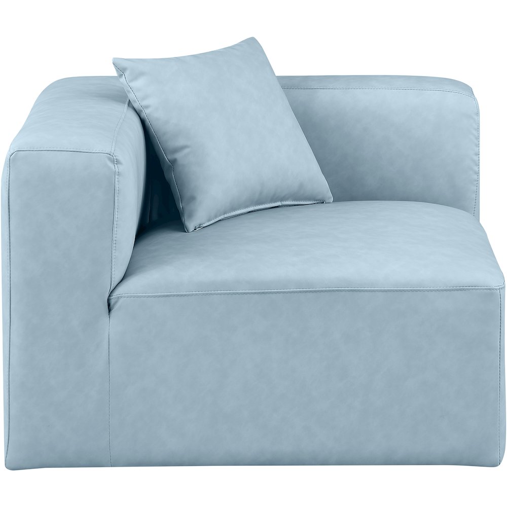 Cube Light Blue Vegan Leather Corner Chair. Picture 3