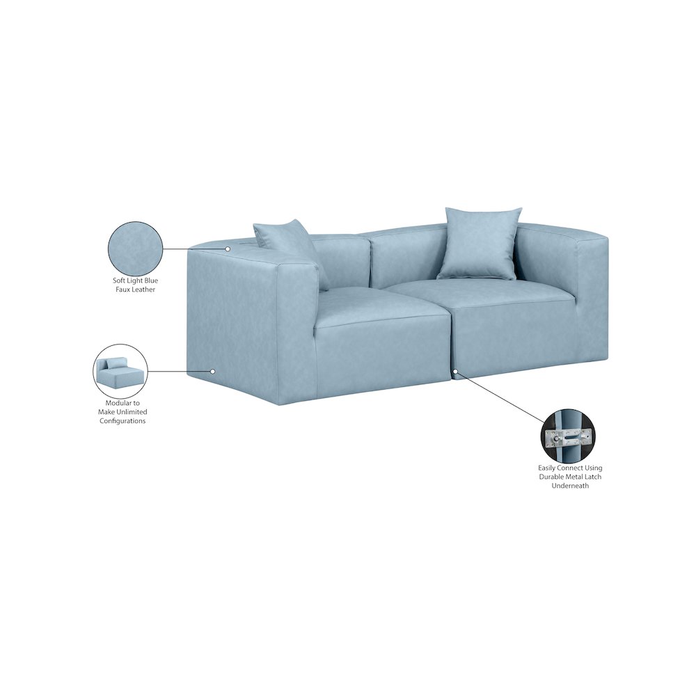 Cube Light Blue Vegan Leather Modular Sofa. Picture 9