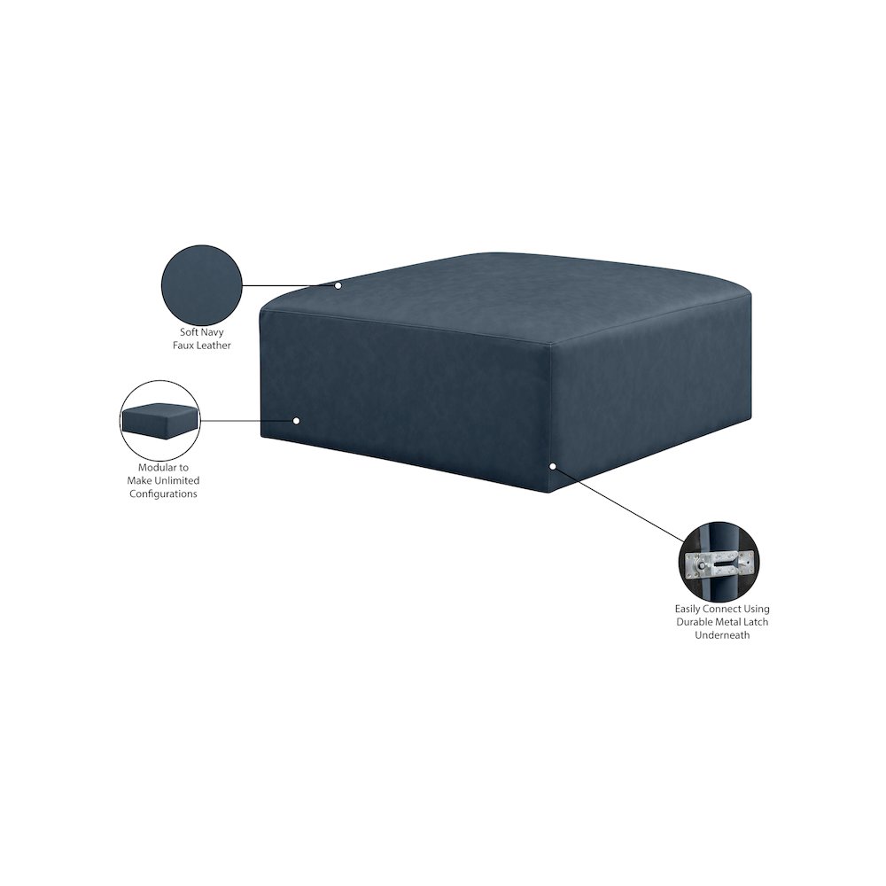 Cube Navy Blue Vegan Leather Ottoman. Picture 6
