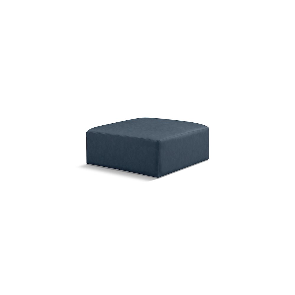 Cube Navy Blue Vegan Leather Ottoman. Picture 1