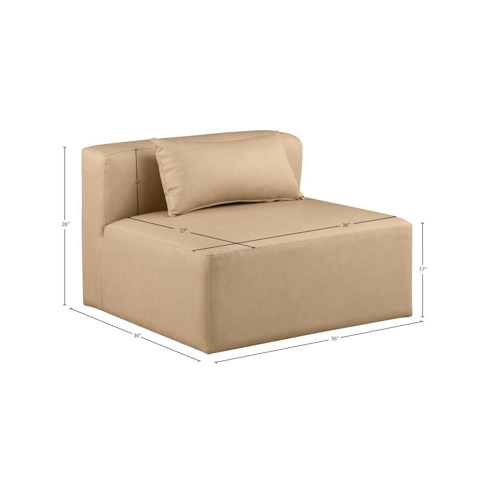 Cube Tan Vegan Leather Armless Chair. Picture 8