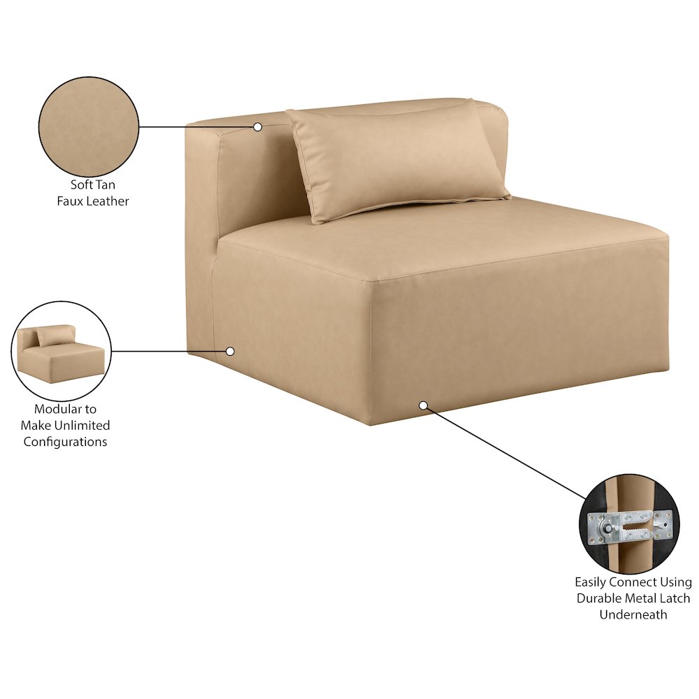 Cube Tan Vegan Leather Armless Chair. Picture 9