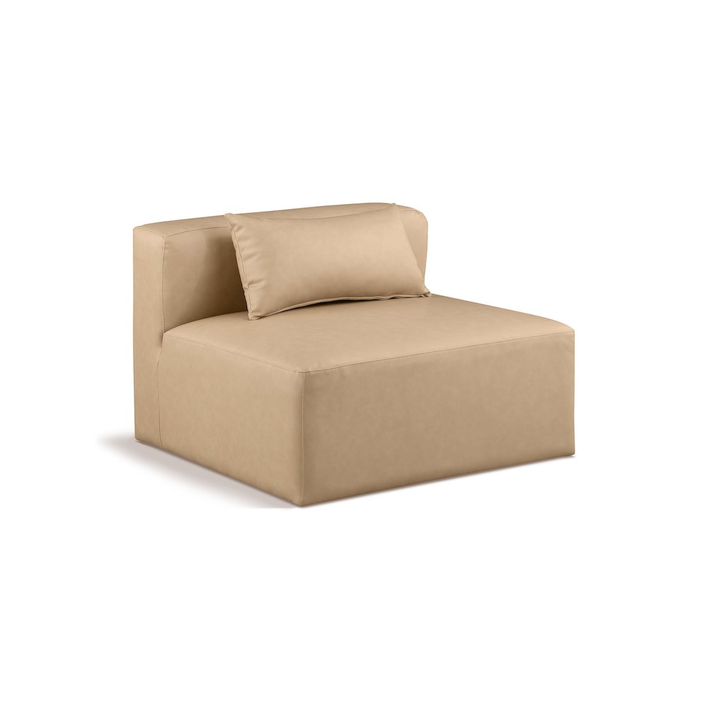 Cube Tan Vegan Leather Armless Chair. Picture 1