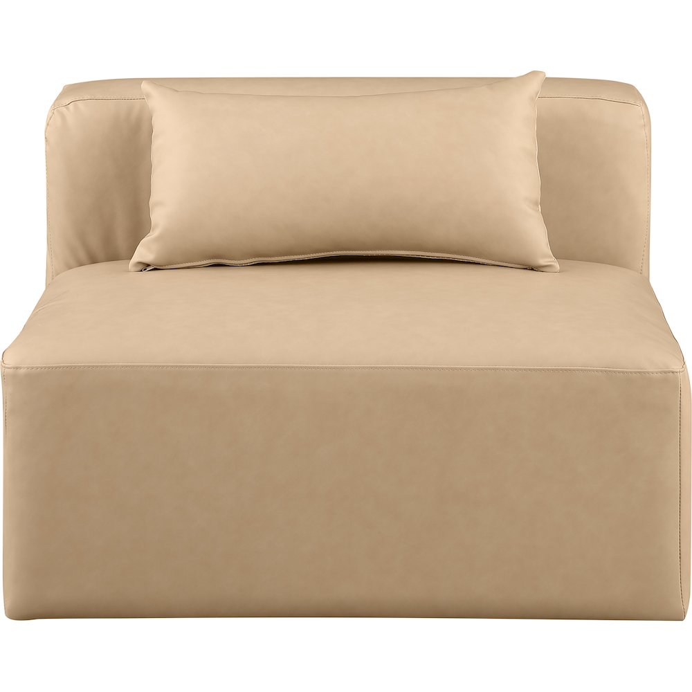 Cube Tan Vegan Leather Armless Chair. Picture 3