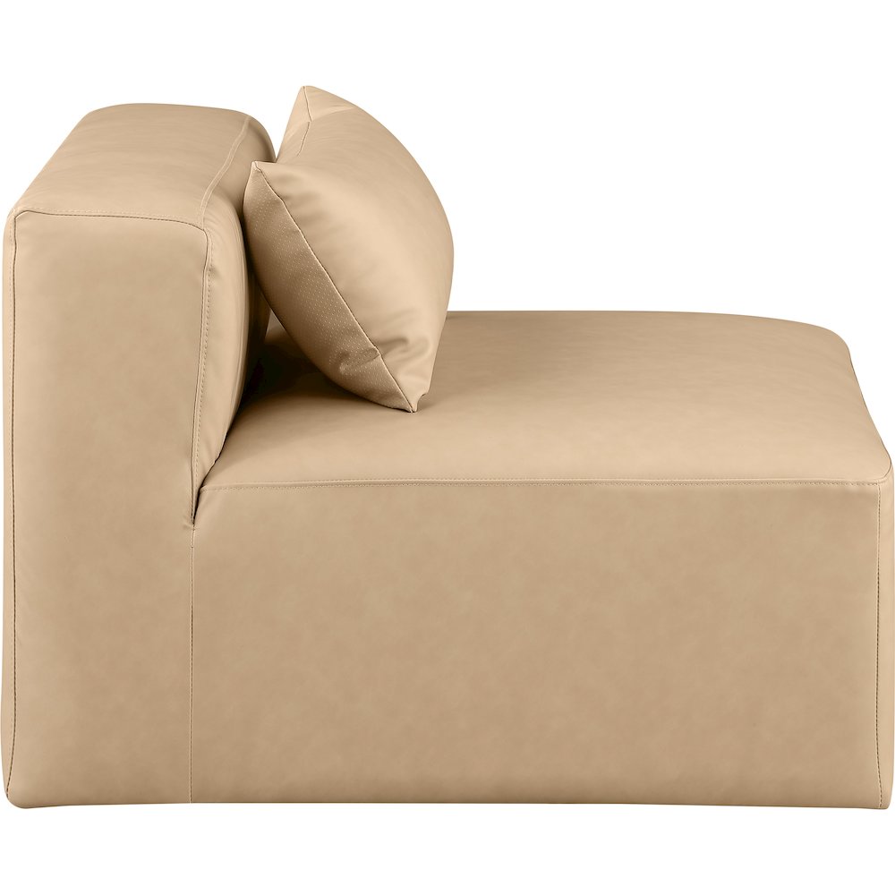 Cube Tan Vegan Leather Armless Chair. Picture 5