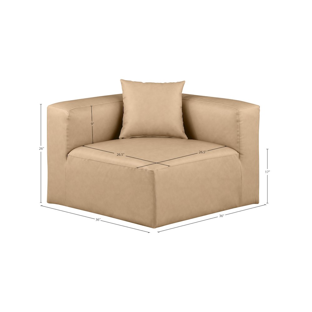Cube Tan Vegan Leather Corner Chair. Picture 7