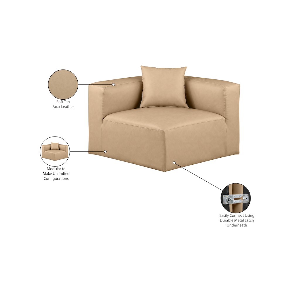 Cube Tan Vegan Leather Corner Chair. Picture 8