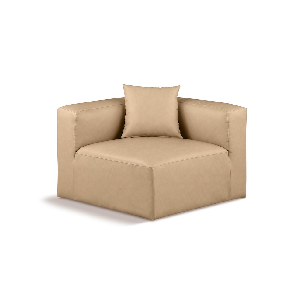 Cube Tan Vegan Leather Corner Chair. Picture 1