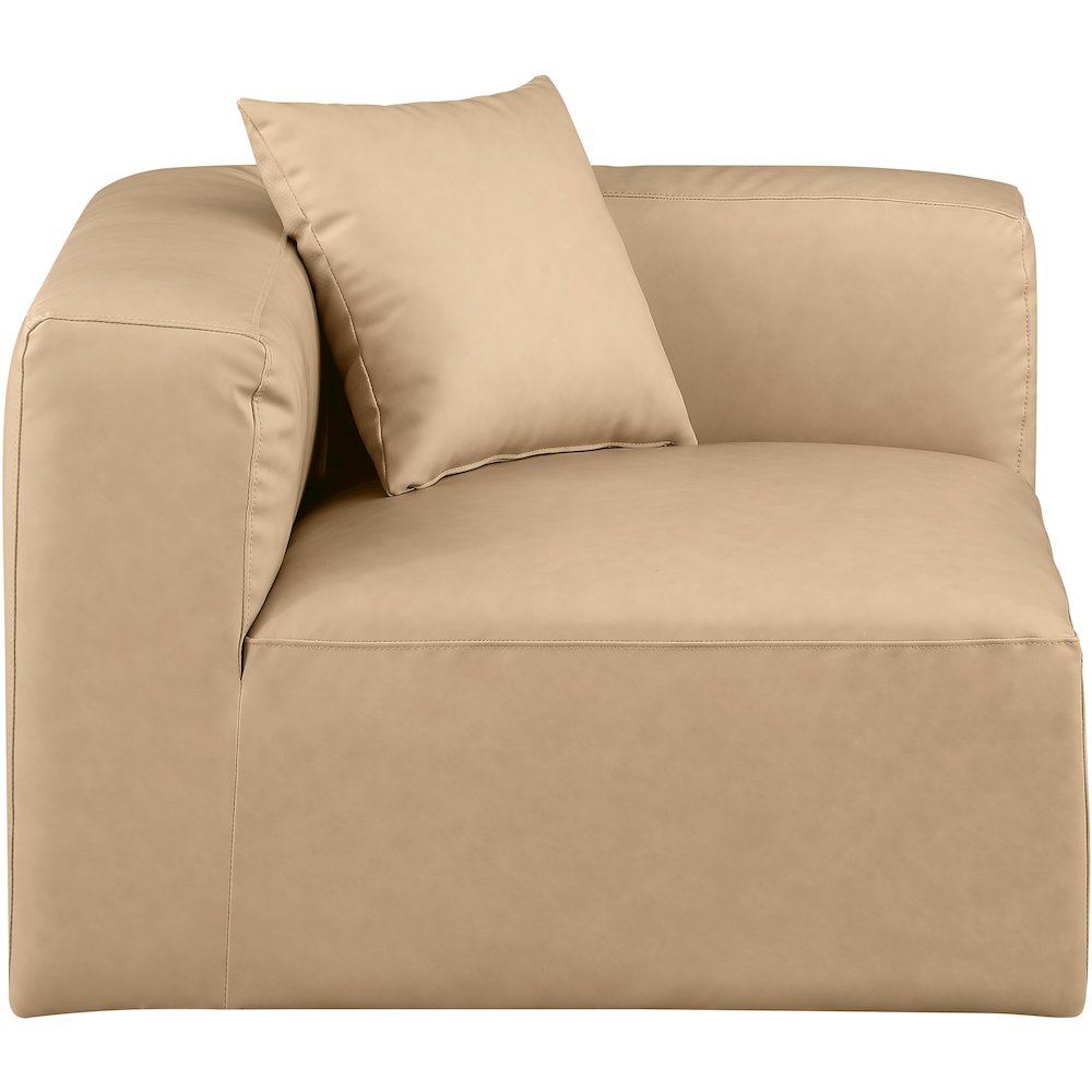 Cube Tan Vegan Leather Corner Chair. Picture 3