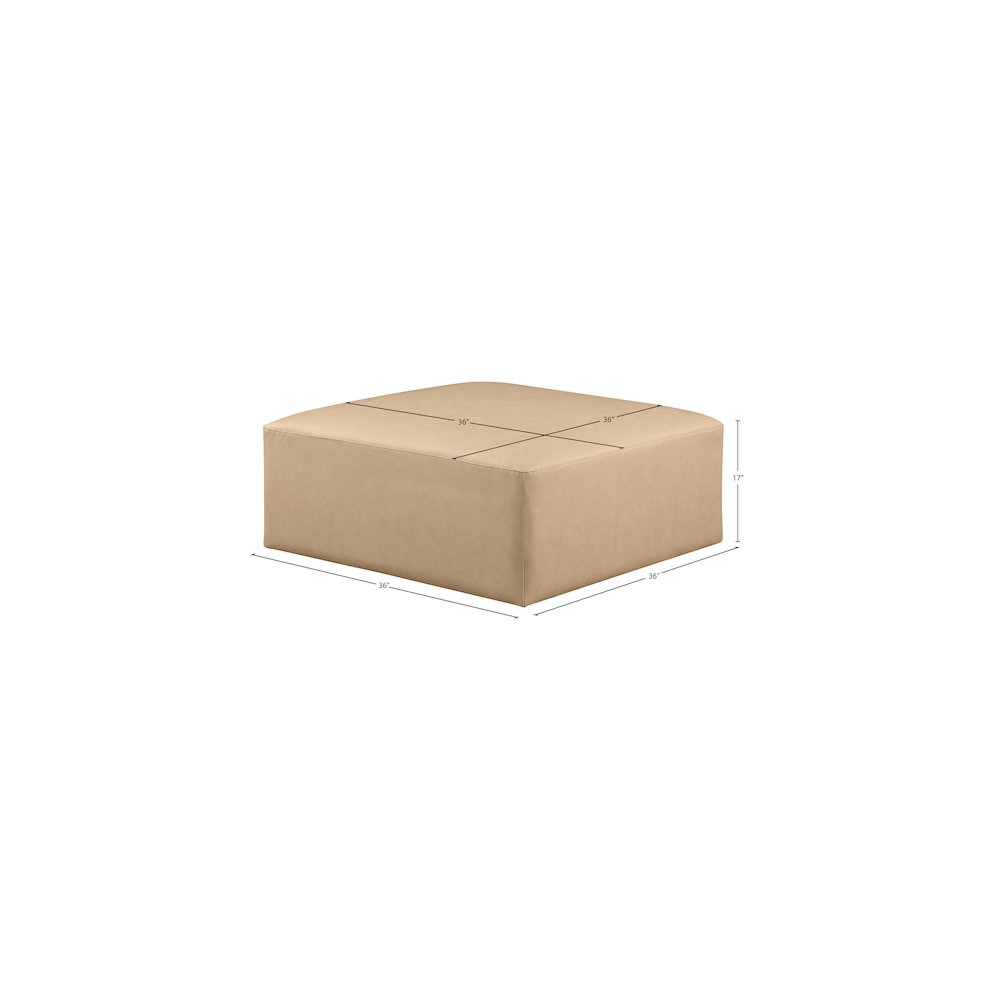 Cube Tan Vegan Leather Ottoman. Picture 5