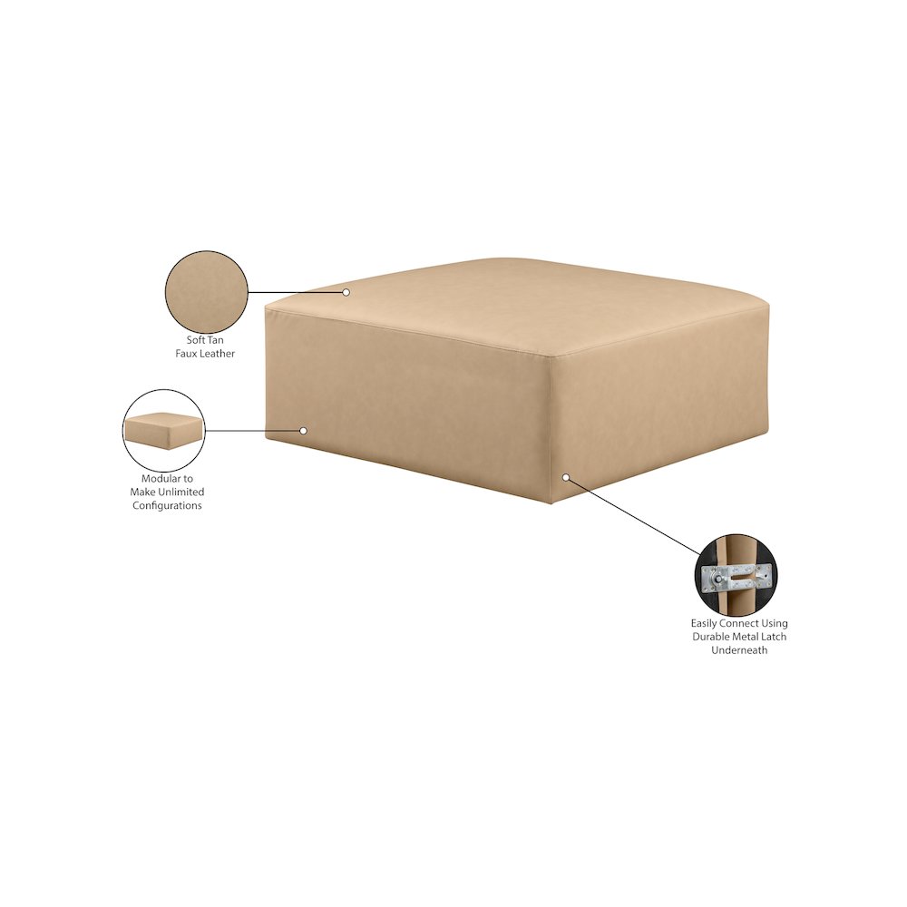 Cube Tan Vegan Leather Ottoman. Picture 6
