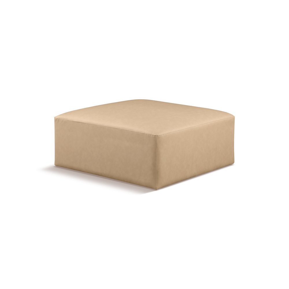 Cube Tan Vegan Leather Ottoman. Picture 1