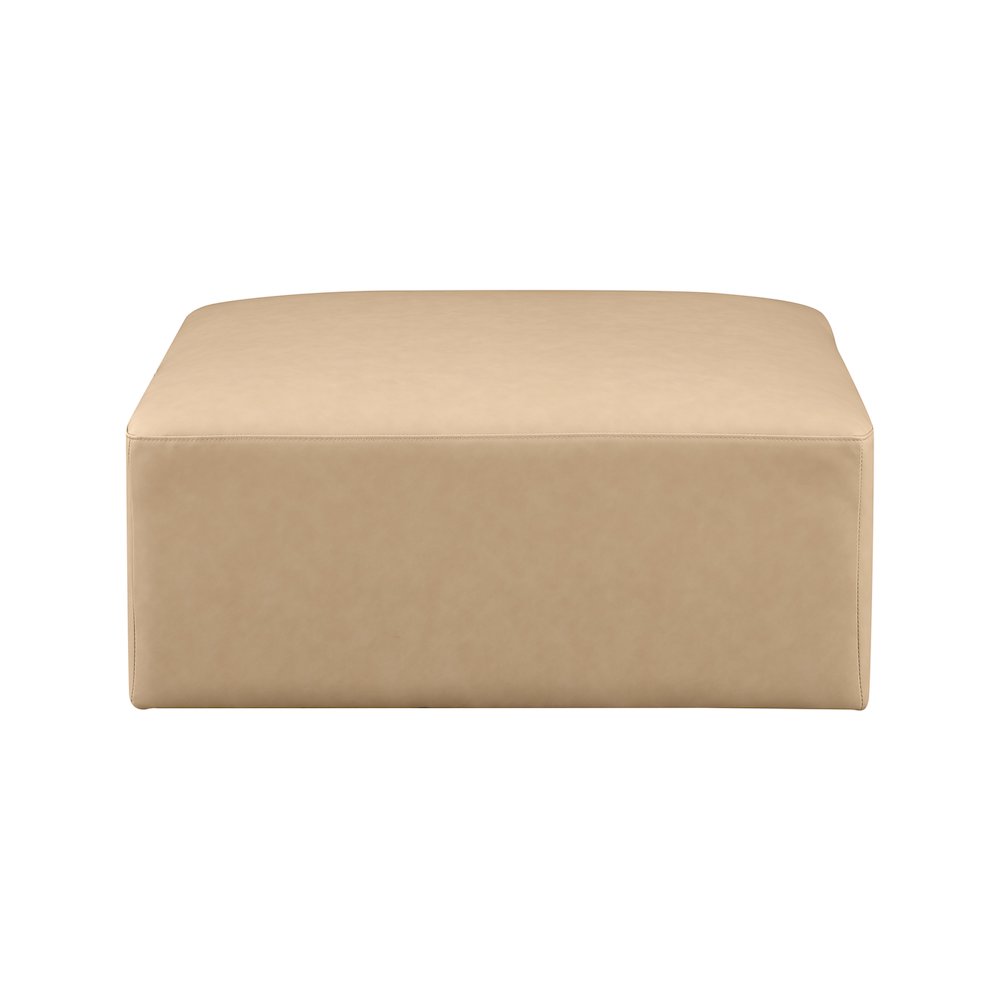 Cube Tan Vegan Leather Ottoman. Picture 2